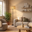Simplo-Floor-Lamp:-Black-Frame-with-Beige-Paper-Rope-Shade-(50/50/25)