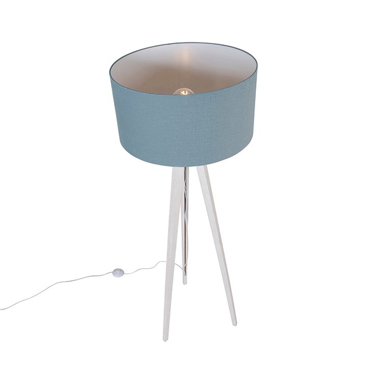 Stojací lampa stojan bílá s světle modrým stínítkem 50 cm - Tripod Classic