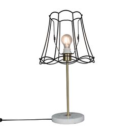 Retro Tischleuchte Messing mit Granny Frame schwarz 30 cm - Kaso