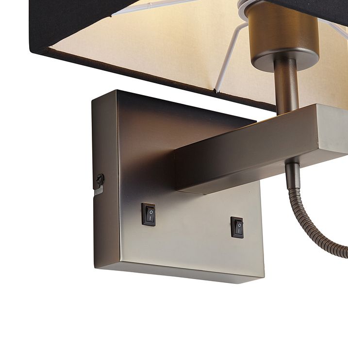 Lampada da parete moderna color canna di fucile con paralume nero e braccio di lettura con LED - Bergamo