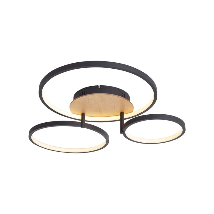 Moderna plafonska lampa drvena uklj. LED sa 3 nivoa zatamnjivanja 3-svetla - Rondas