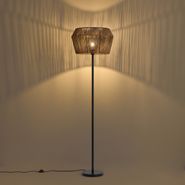 Golvlampa-svart-med-skärm-i-brunt-pappersrep-50/50/30---Simplo