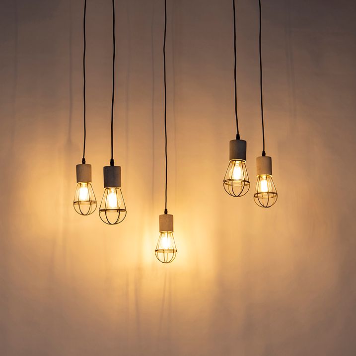 Industriele hanglamp 5-lichts beton met zwart - Edison