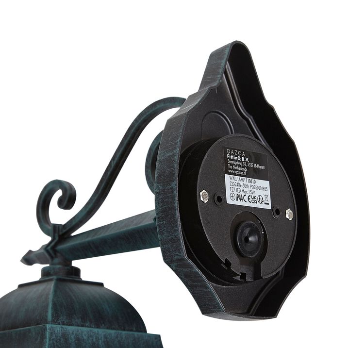 Lanterna da parete vintage da esterno nera con verde antico IP44 - Antigua Down