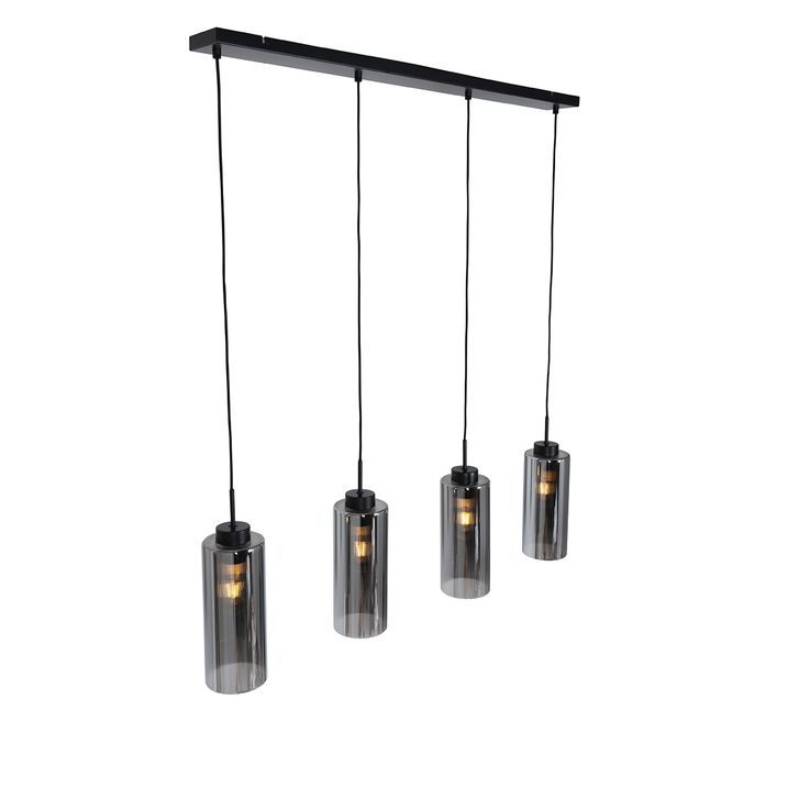 Smart Pendant Lamp Black with Smoke Glass 4-Lights Incl. 4 Wifi ST64 - Laura