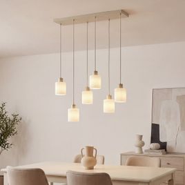 Scandinavische hanglamp beige met wit glas 6-lichts - Wisp