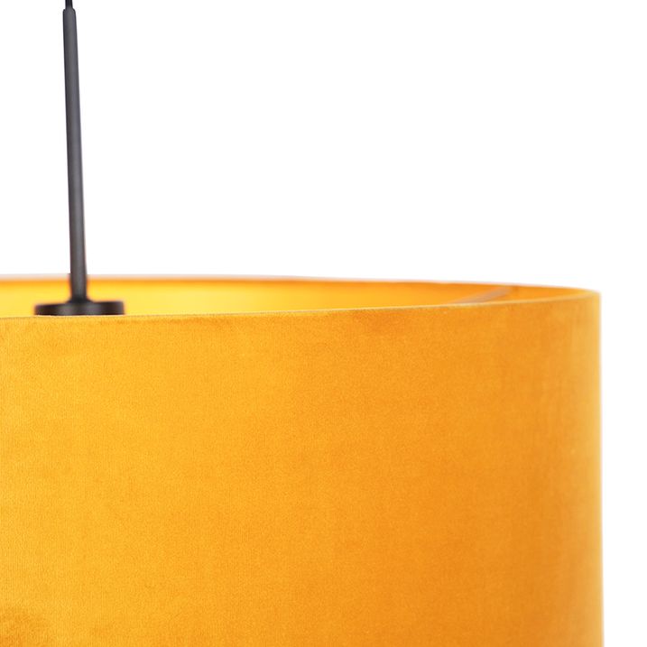 Melna piekaramā lampa ar dzeltenu samta abažūru ar zeltu 50 cm - Combi