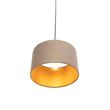 Hengende-lampe-med-taupe-fløyels-skjerm-med-gull-35-cm---Combi