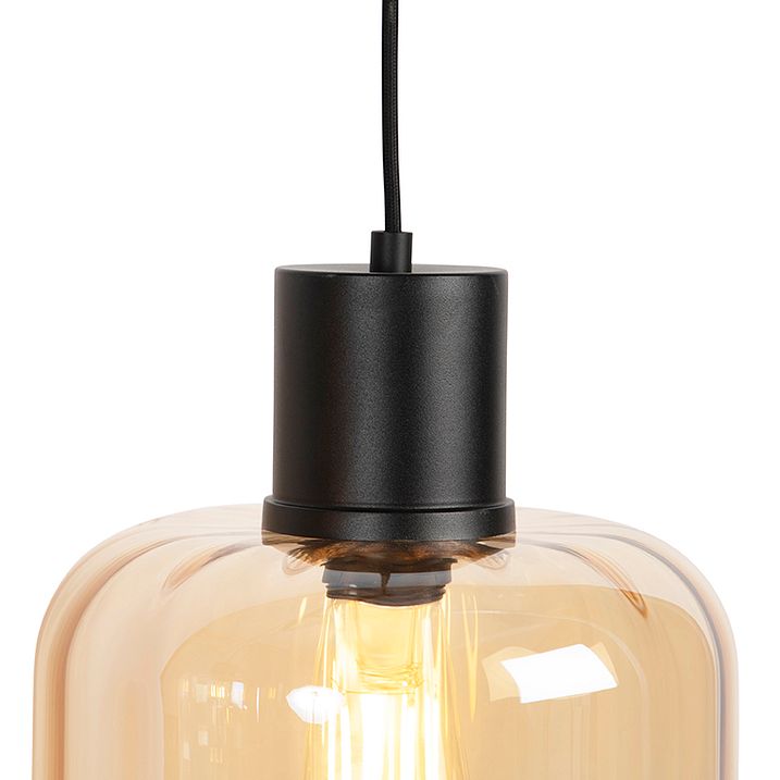 Dizajnerska viseća lampa crna sa jantarnim staklom 3-svetla 161,5 cm - Qara