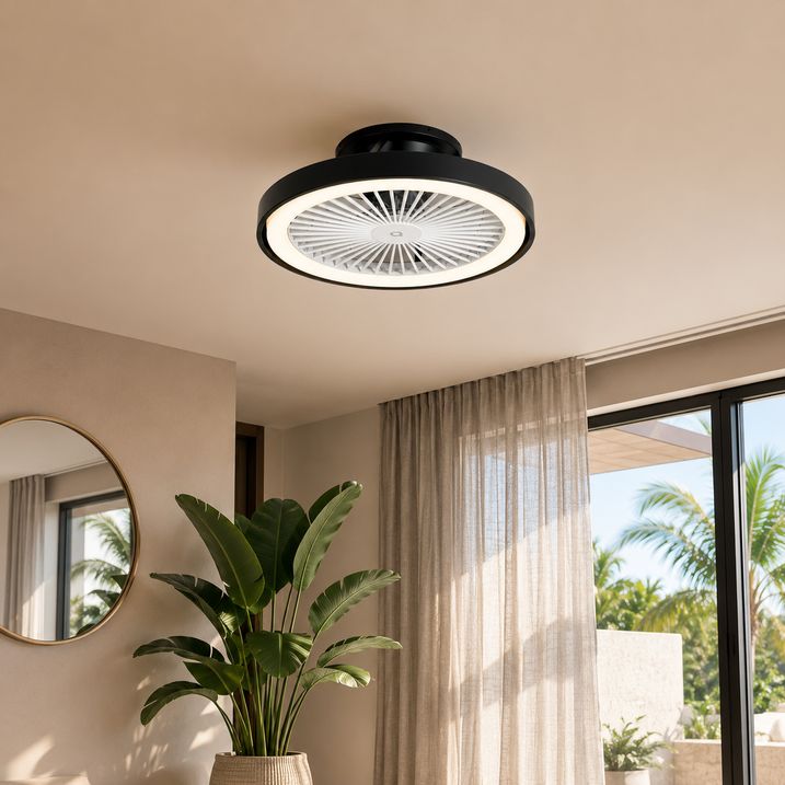 Chytrý stropní ventilátor černý 54 cm vč. LED stmívatelný s dálkovým ovládáním - Dave