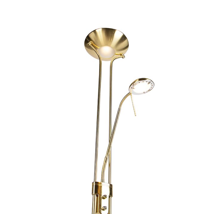 Floor Lamp Gold with Reading Lamp Incl. LED and Dimmer - Diva 2