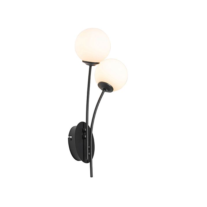 Moderná nástenná lampa čierna s opálovým sklom 2-svetlo - Atény