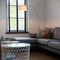 Lampadaire moderne en arc en acier avec abat-jour en tissu blanc - Arc Basic