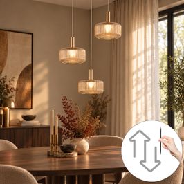 Design hanglamp rosé goud met amber glas incl. LED 3-staps dimbaar 3-lichts easylift - Fiera