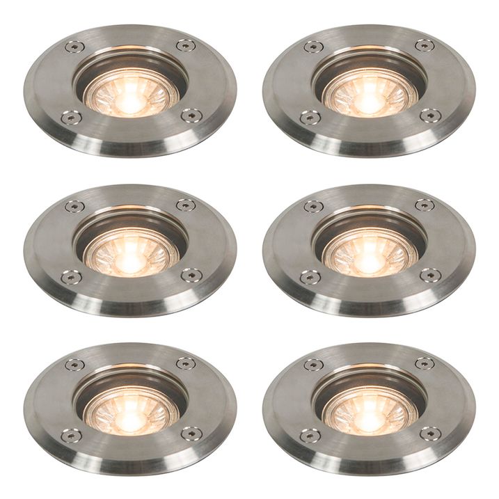 Set od 6 vanjskih reflektora za tlo čelik 11cm IP67 - Basic Round