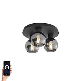 Slimme plafondlamp zwart met smoke glas 3-lichts incl. WiFi A60 - Vidro