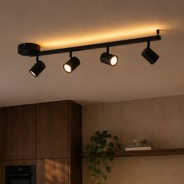Spot de plafond moderne noir 4 lumières GU10 50mm avec rétroéclairage et interrupteur 3 positions - Back Up