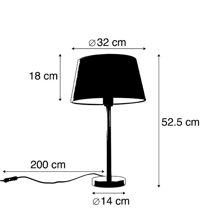 Klassieke tafellamp zwart met zwarte kap 32 cm - Simplo