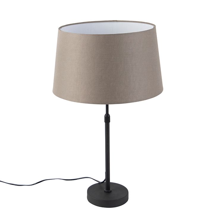 Stolná lampa čierna s tienidlom z ľanu taupe 35 cm nastaviteľná - Parte