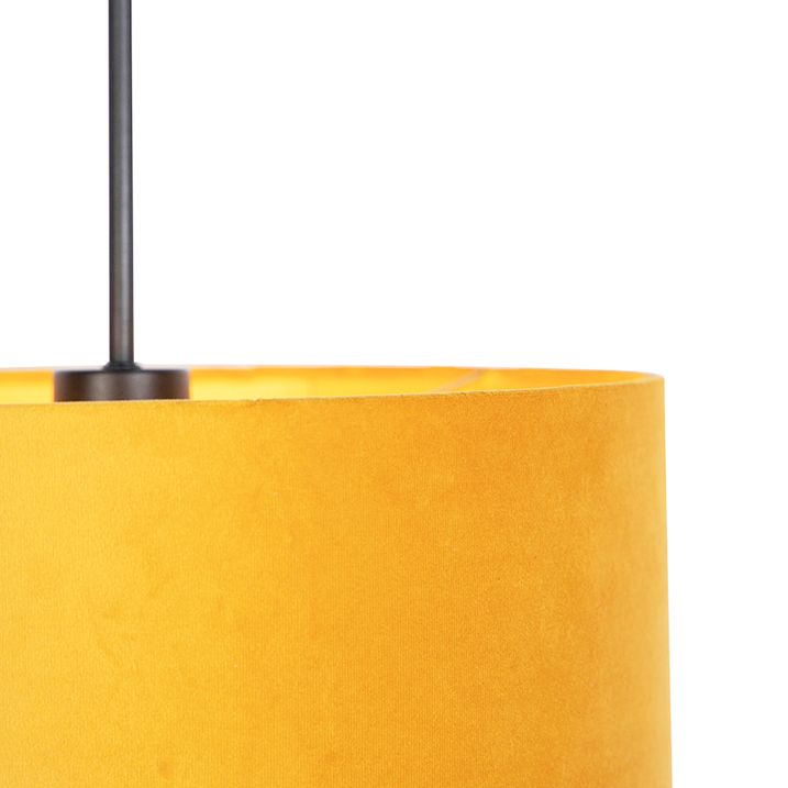 Hanglamp met velours kap oker met goud 35 cm - Combi