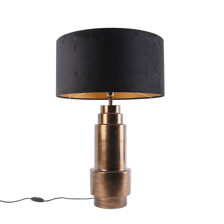 Stolní lampa v art deco stylu bronzová s kašírovaným stínítkem černým se zlatem 50 cm - Bruut