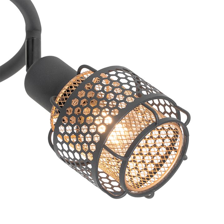 Plafón de diseño negro con dorado 3-luces redondo - Noud