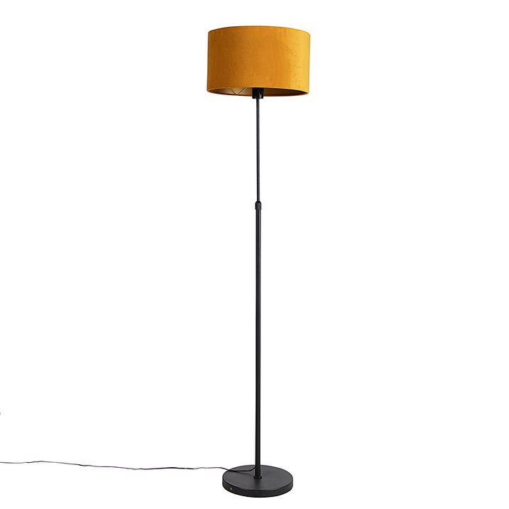 Candeeiro de pé preto com abajur de veludo amarelo ocre com dourado 35 cm - Parte