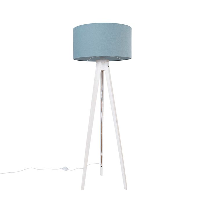 Stojací lampa stojan bílá s světle modrým stínítkem 50 cm - Tripod Classic