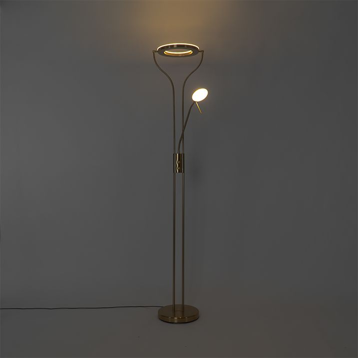 Lampadaire moderne doré avec bras de lecture avec LED et variateur - Divo