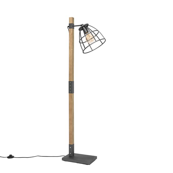 Industrijska podna lampa tamno siva sa drvetom - Artur