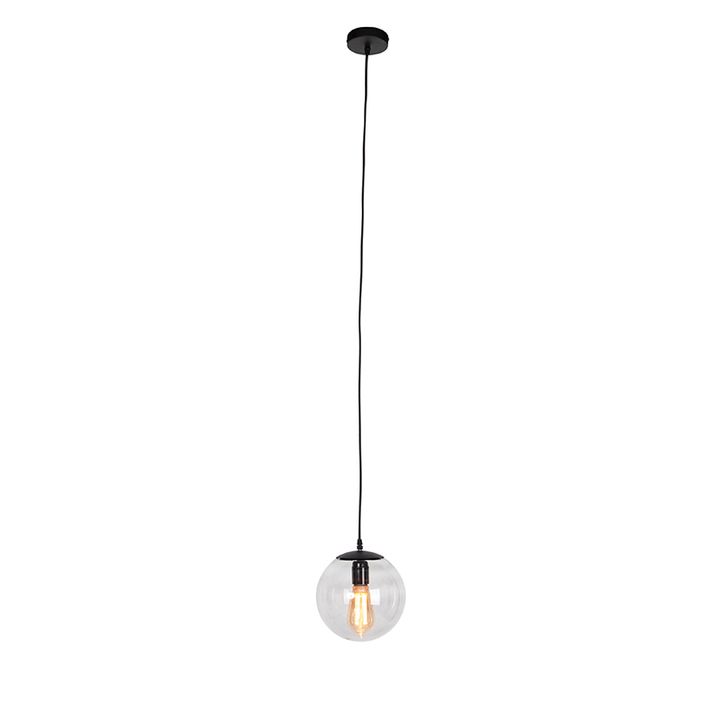 Moderne hanglamp zwart met grijs glas 20cm - Pallon
