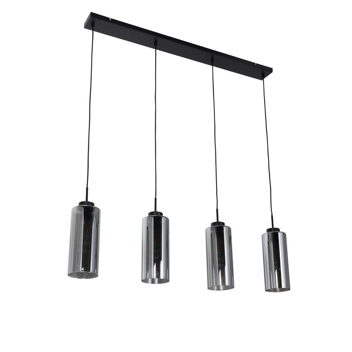 Smart Pendant Lamp Black with Smoke Glass 4-Lights Incl. 4 Wifi ST64 - Laura