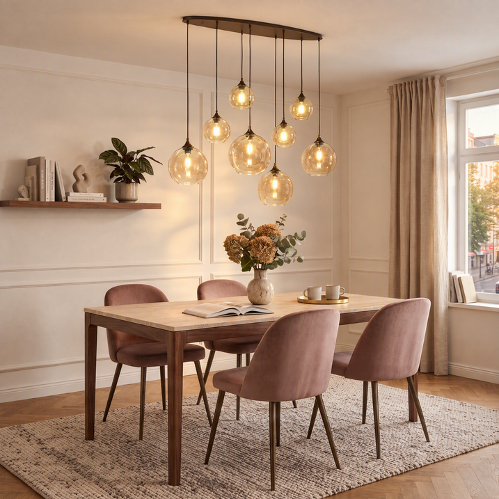 Art Deco függőlámpa sötét bronz színű borostyán üveggel ovális 8-lámpás - Sandra