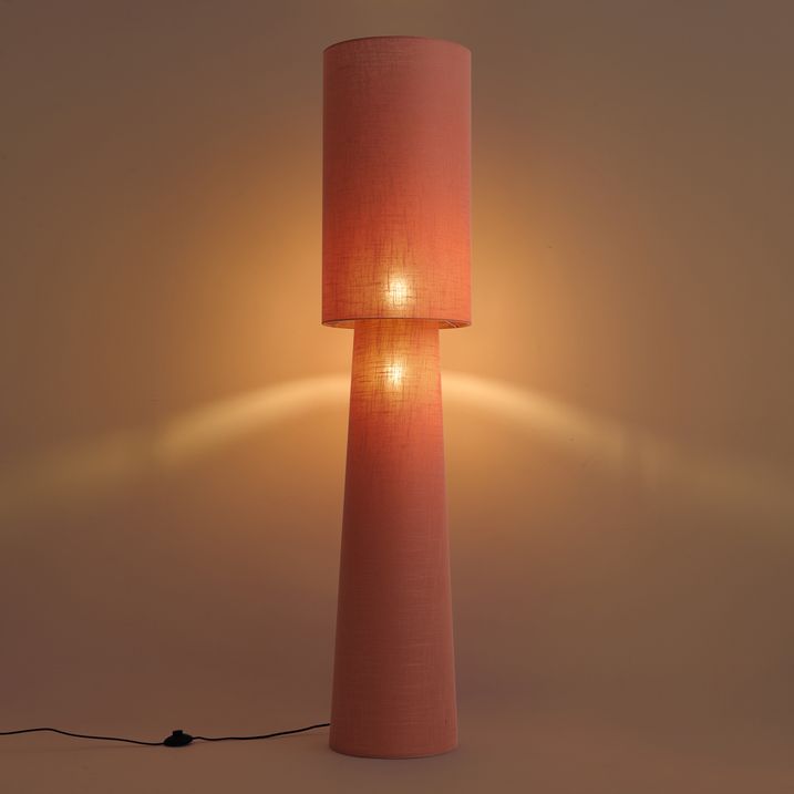 Retro vloerlamp oud roze met linnen 165cm 2-lichts - Trompet