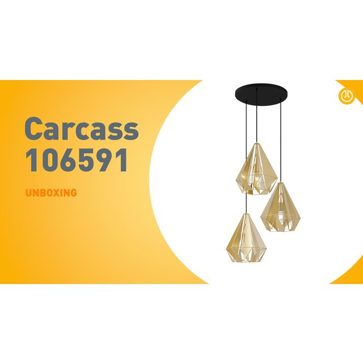 Industriell pendellampa guld med nät 3-ljus - Carcass