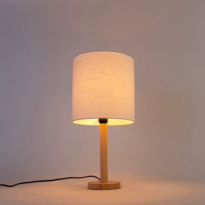 Rustikální stolní lampa dřevěná s bílým stínítkem - Mels