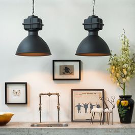 Set di 2 lampade a sospensione industriali piccole nero opaco - Sicko