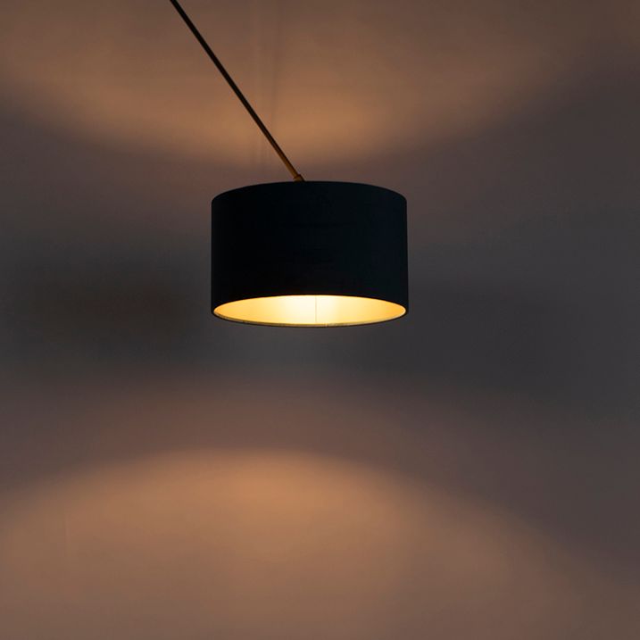 Lampa wisząca czarna z niebieskim aksamitnym kloszem ze złotem 35 cm - Blitz