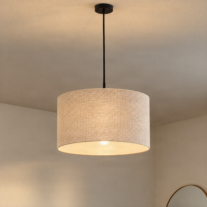 Country Style Pendant Light Black with Beige Shade 50 cm - Combi 1