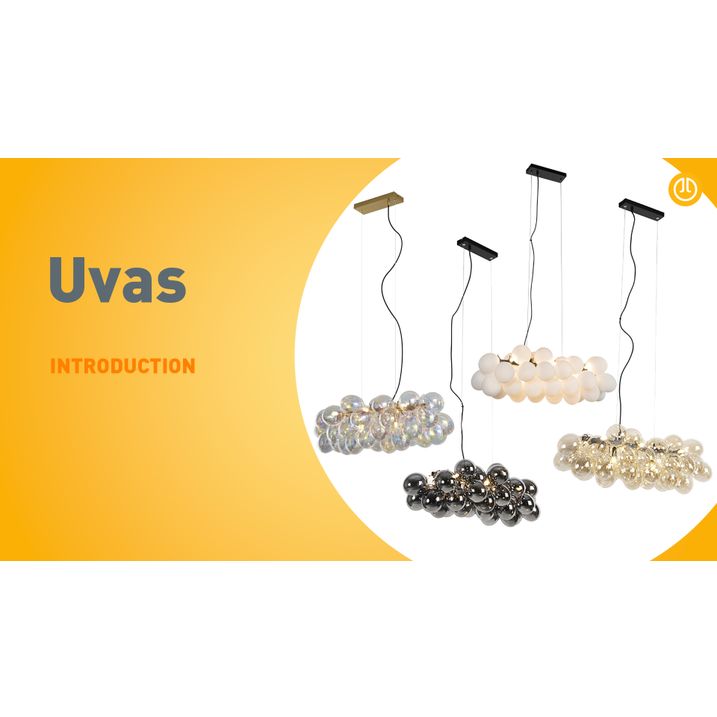 Hanglamp zwart met opaal glas 8-lichts langwerpig - Uvas