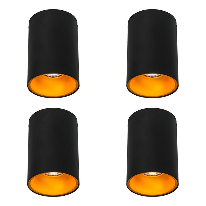 4 moderno prožektoru komplekts melnā krāsā ar zeltu GU10 50mm - Deep