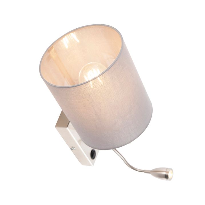 Moderne wandlamp staal met katoenen grijze kap - Stacca
