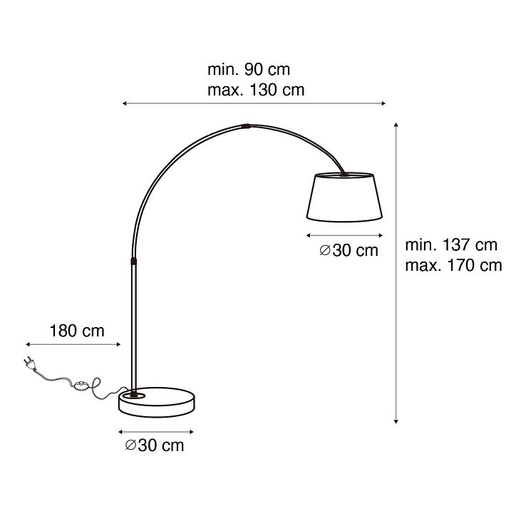 Lámpara de arco moderna inteligente negra con Wifi A60 - Arc Basic