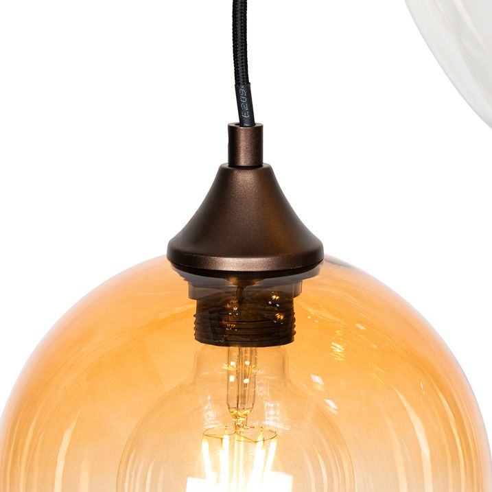 Art deco hanglamp brons met amber glas rond 7-lichts - Sandra