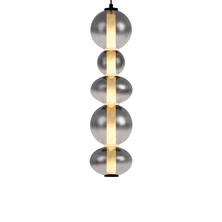 Lampă suspendată Art Deco neagră cu sticlă fumurie și transparentă 5 lumini incl. LED - Lizzy