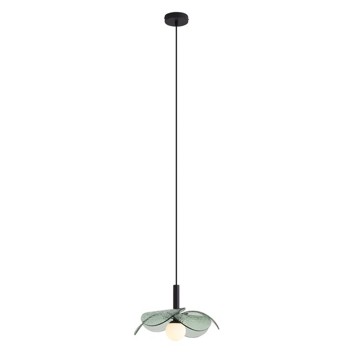 Design hanglamp zwart met groen glas - Kemner