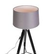 Podna-lampa-na-tronošcu-crna-sa-45cm-platnenim-abažurom-tamno-sive-boje