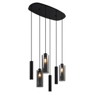 Suspension-moderne-noire-avec-verre-fumé-6-lumières---Duplantis
