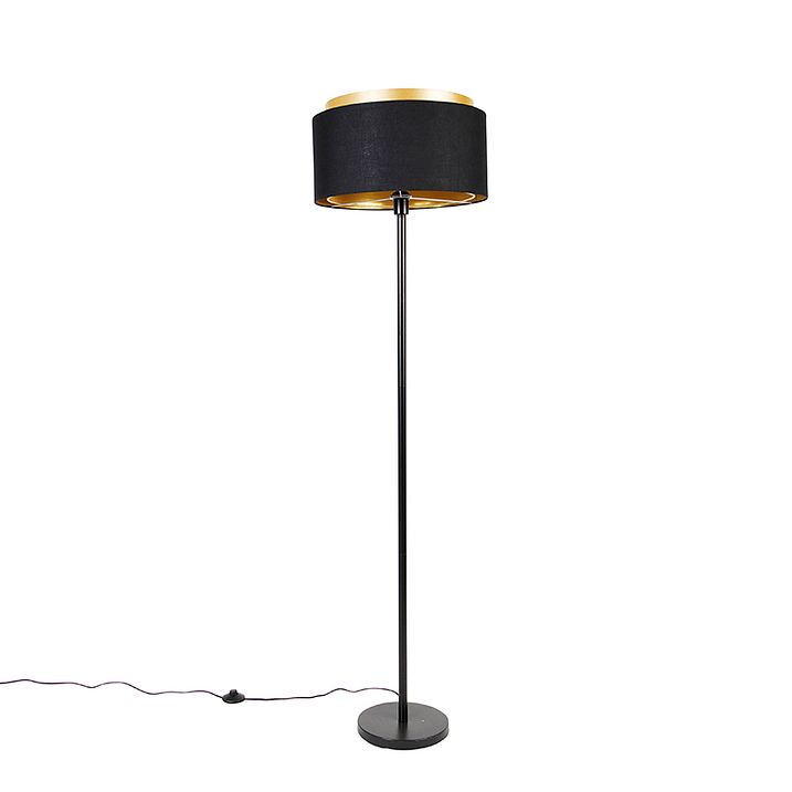 Lampada da terra moderna nera con paralume nero con interno oro - Simplo