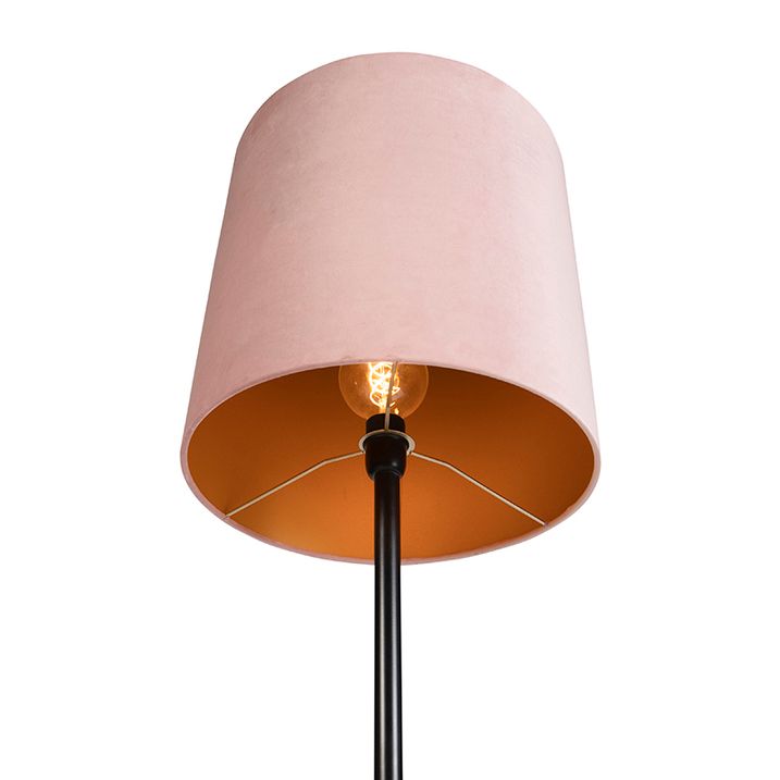 Lampă de podea neagră cu abajur din catifea roz cu auriu 40 cm - Simplo